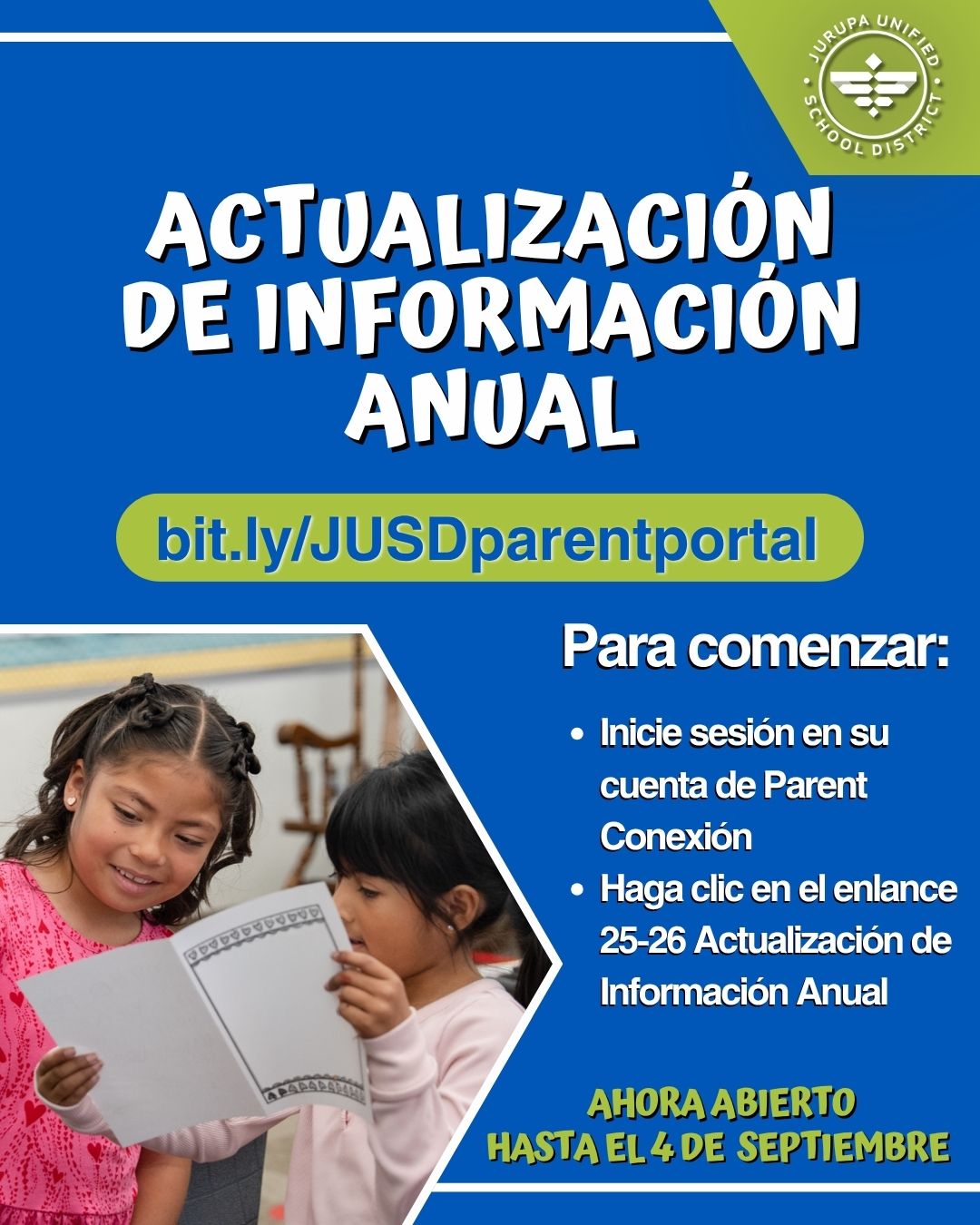 The spanish Annual Information Update flyer which details until when the portal will remain open and how to update the information.
