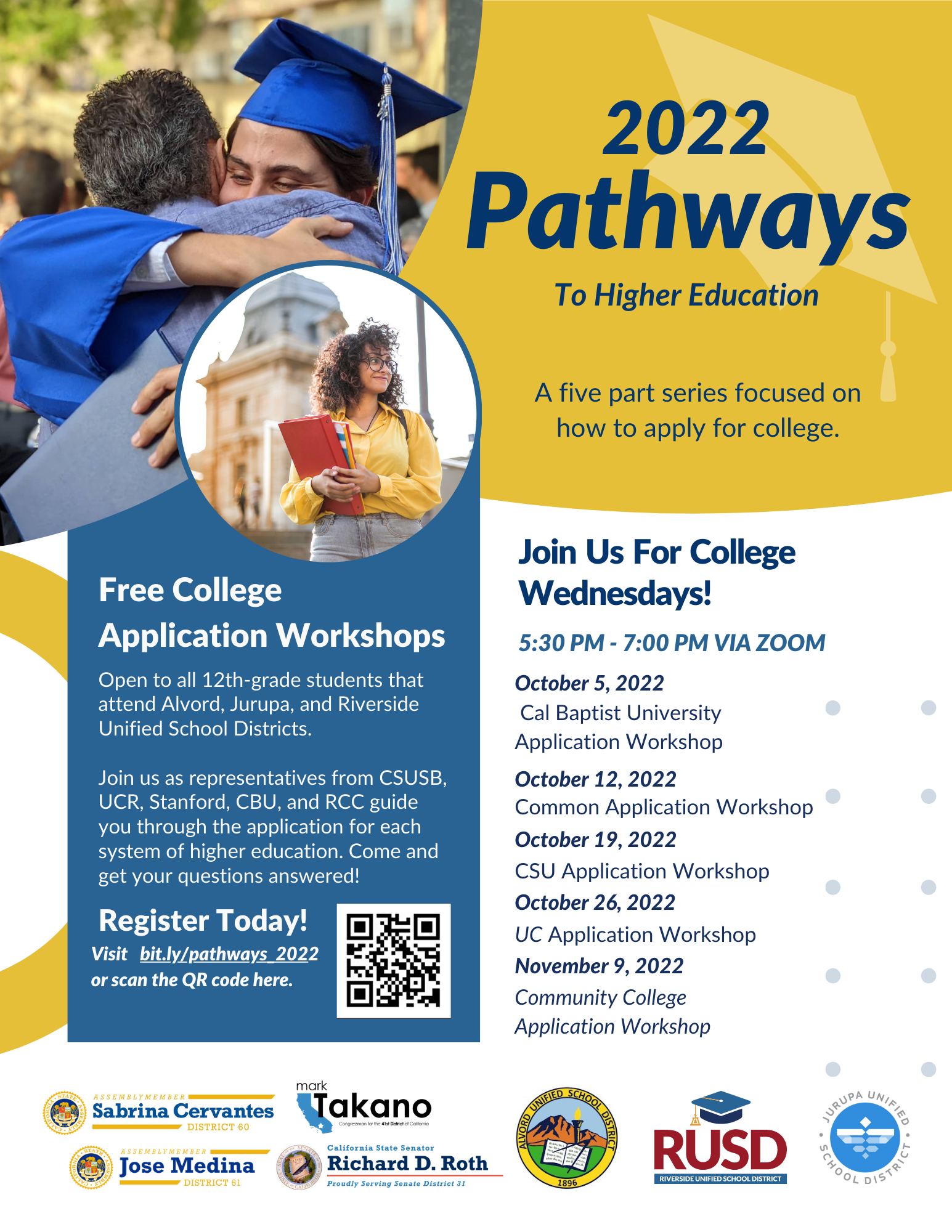 Flyer for college applications workshops in english