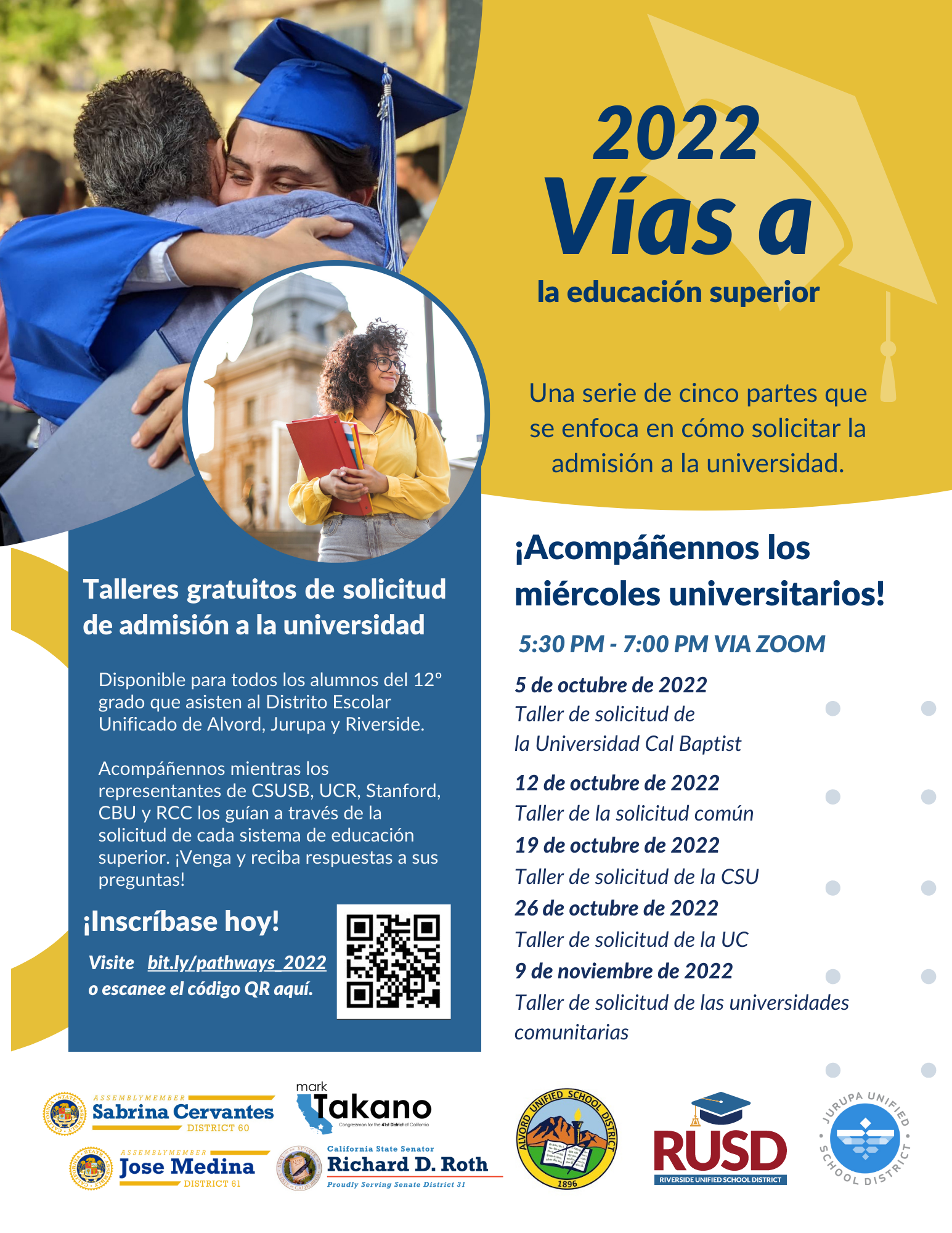 Flyer for college applications workshops in spanish