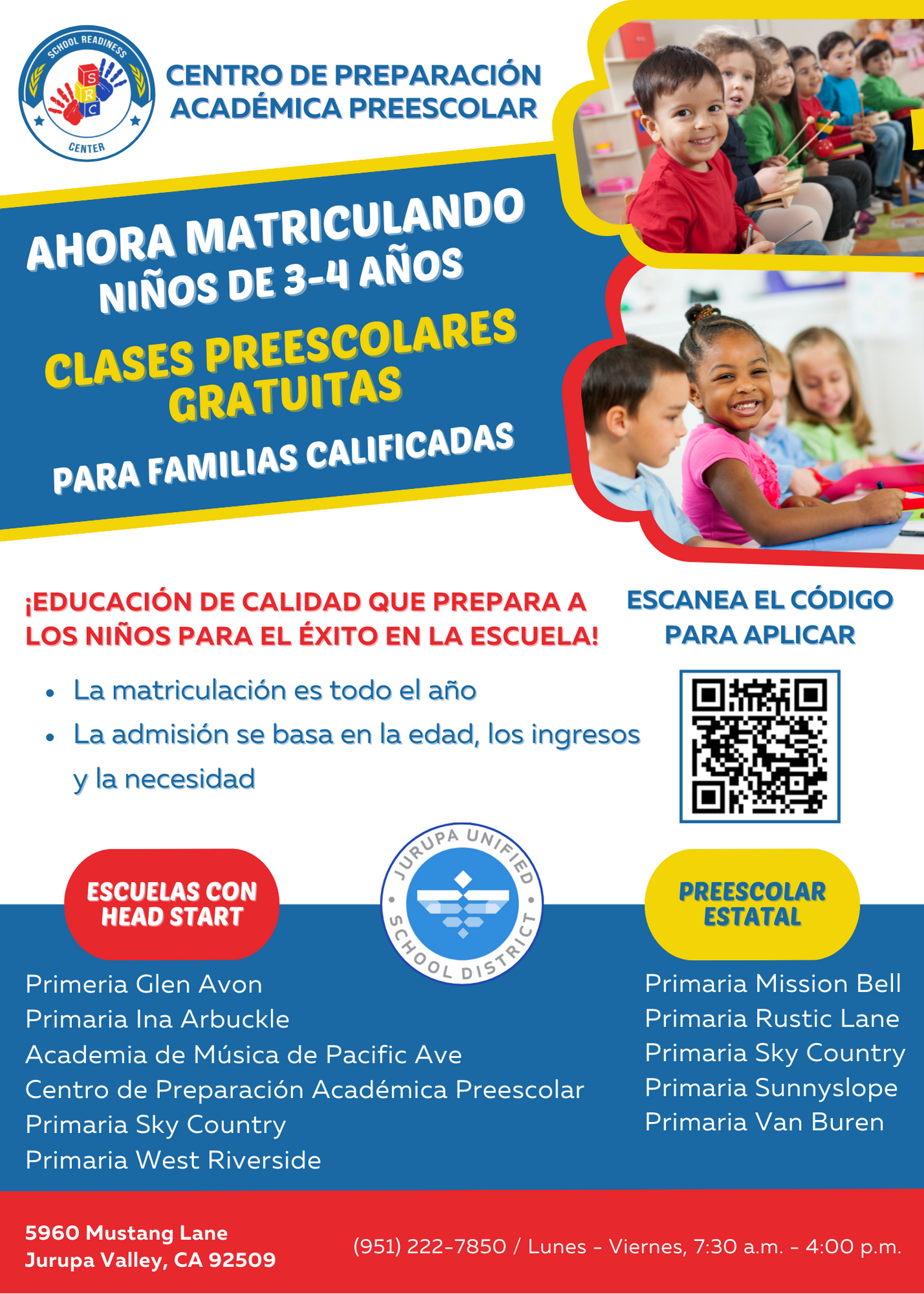 Preschool registration schools in Spanish. 