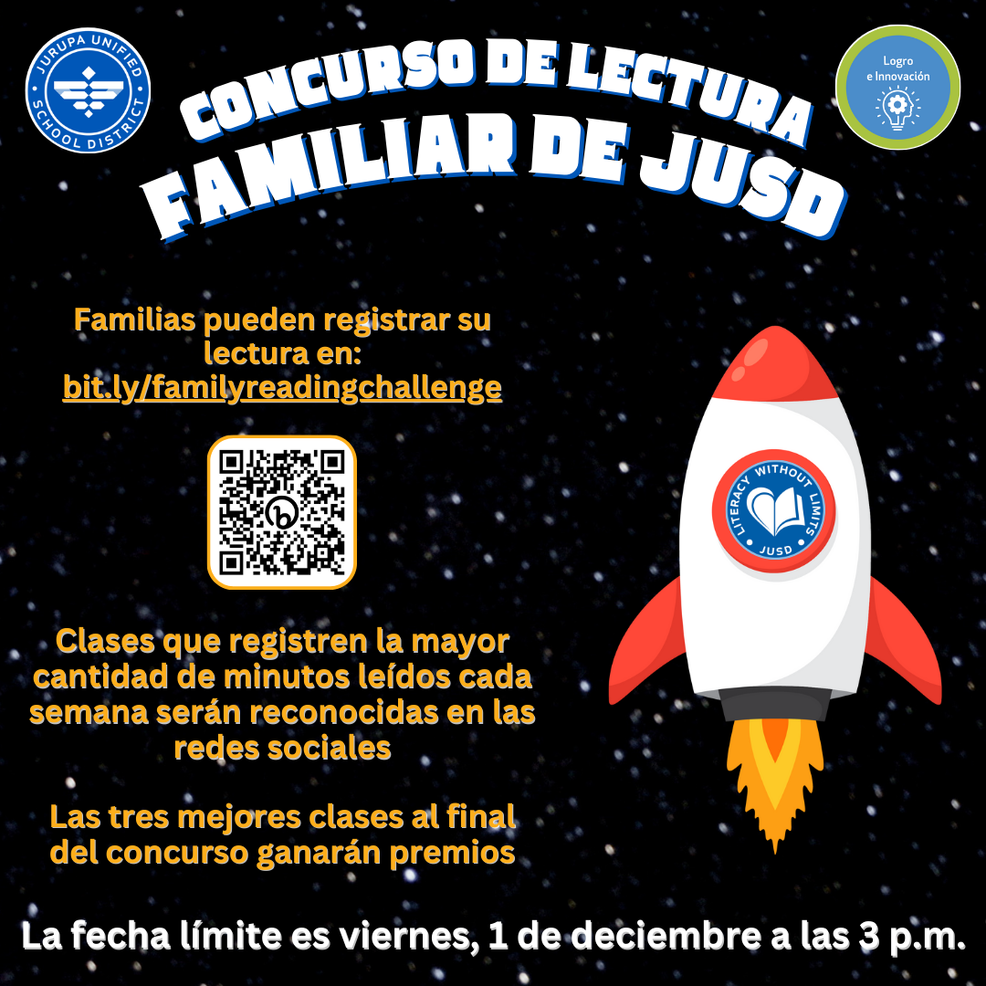 JUSD Family Reading Challenge Flyer with the information in spanish