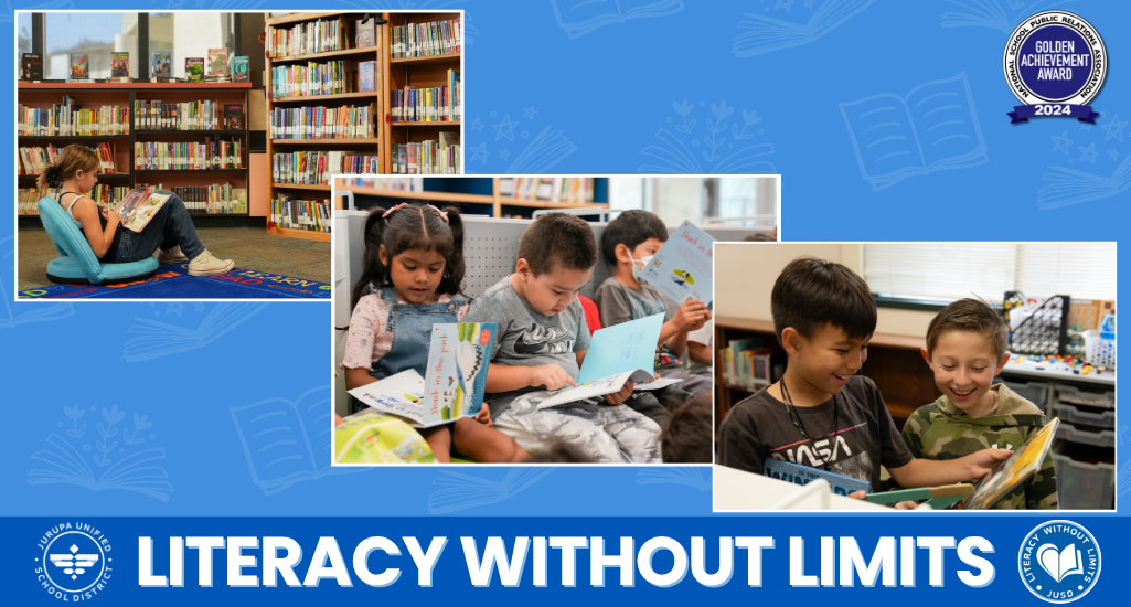 literacy without limits page banner with pictures of students reading