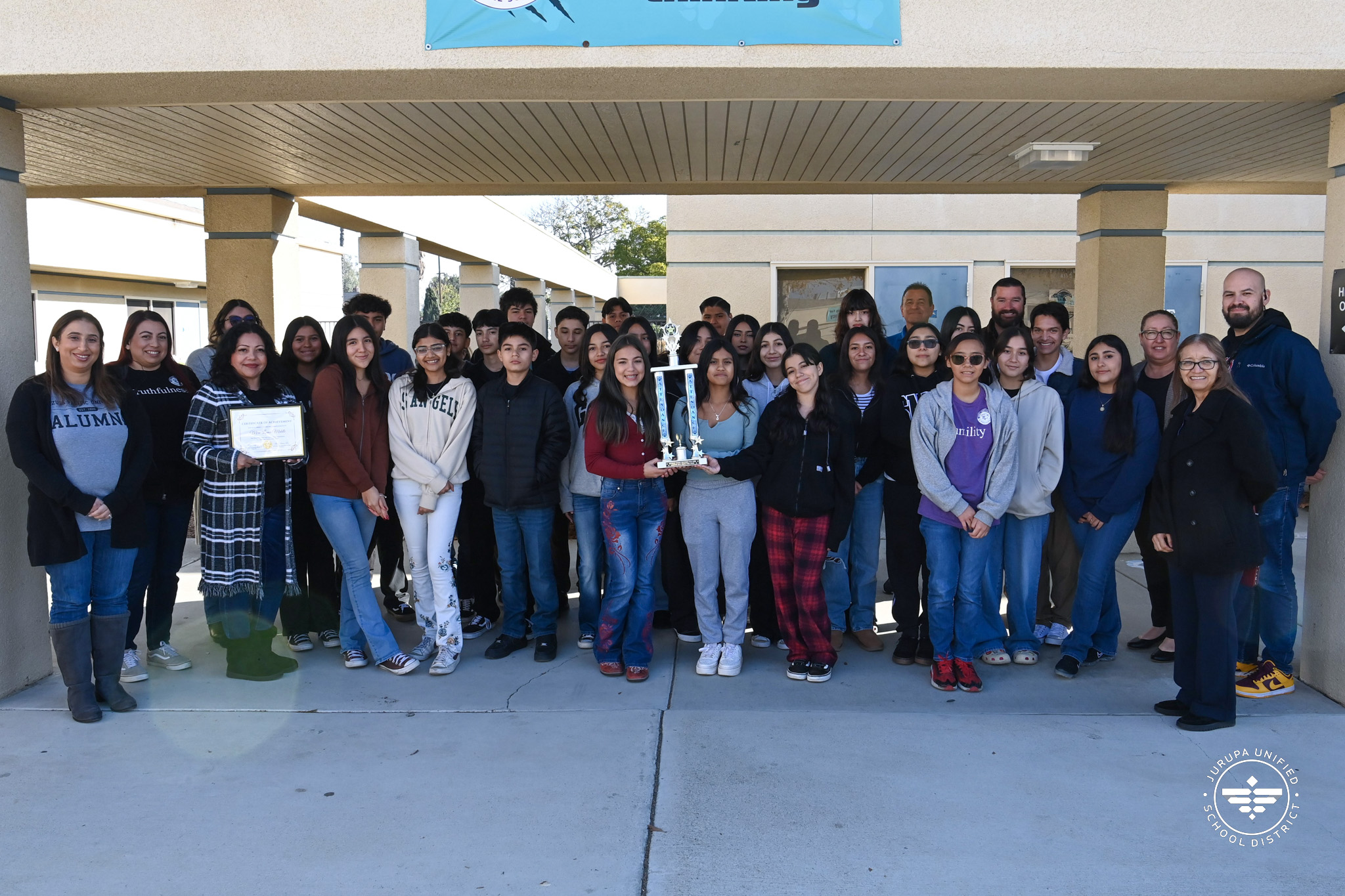 A class at MLMS with their attendance award for being the middle school with the most improved attendance