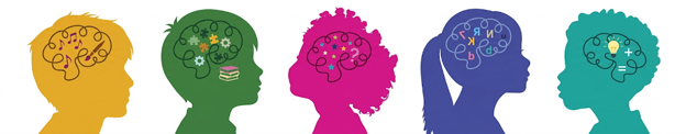 Colorful side-profile illustrations representing neurodiversity resources.