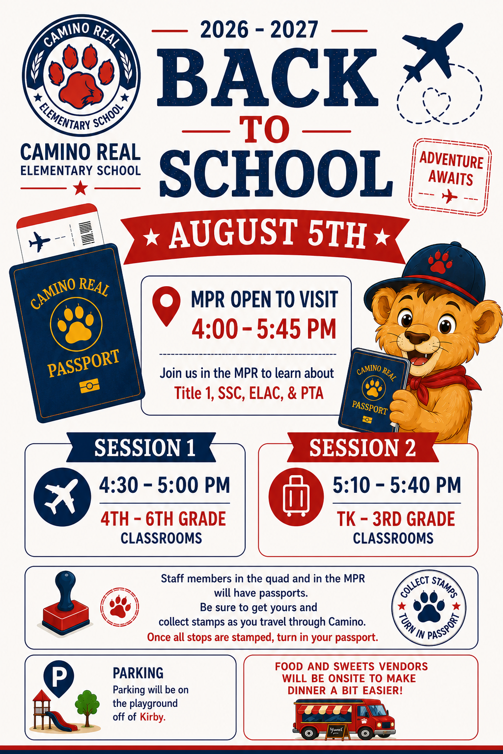 Back to School Night August 5th Starting at 4pm