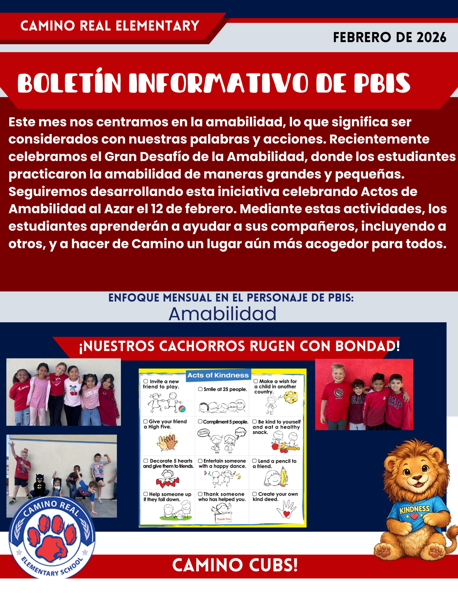 Spanish PBIS Newsletter for February 2026 focused on kindness