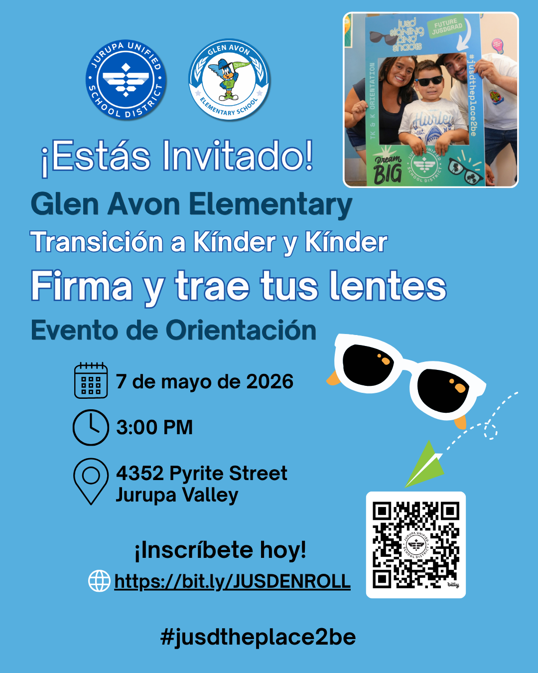 Spanish Glen Avon Elementary Signing and Shades Orientation Event flyer