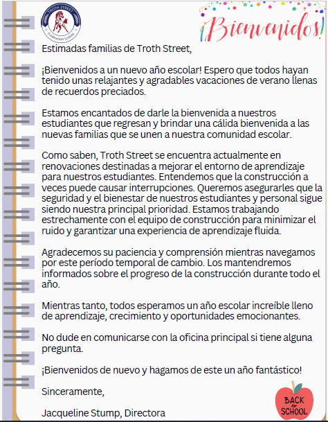 Principal's Welcome Back Letter-Spanish.PNG