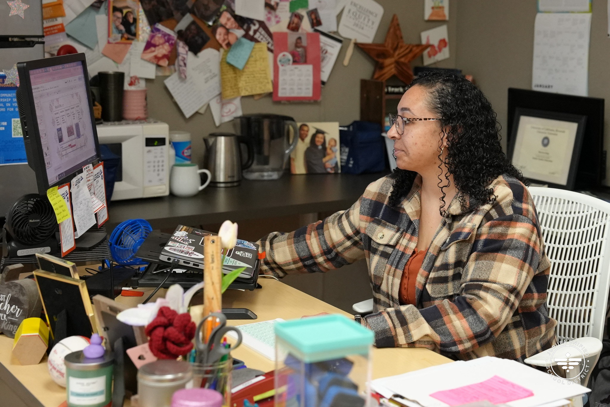Marissa King working in her classroom at Patriot High School